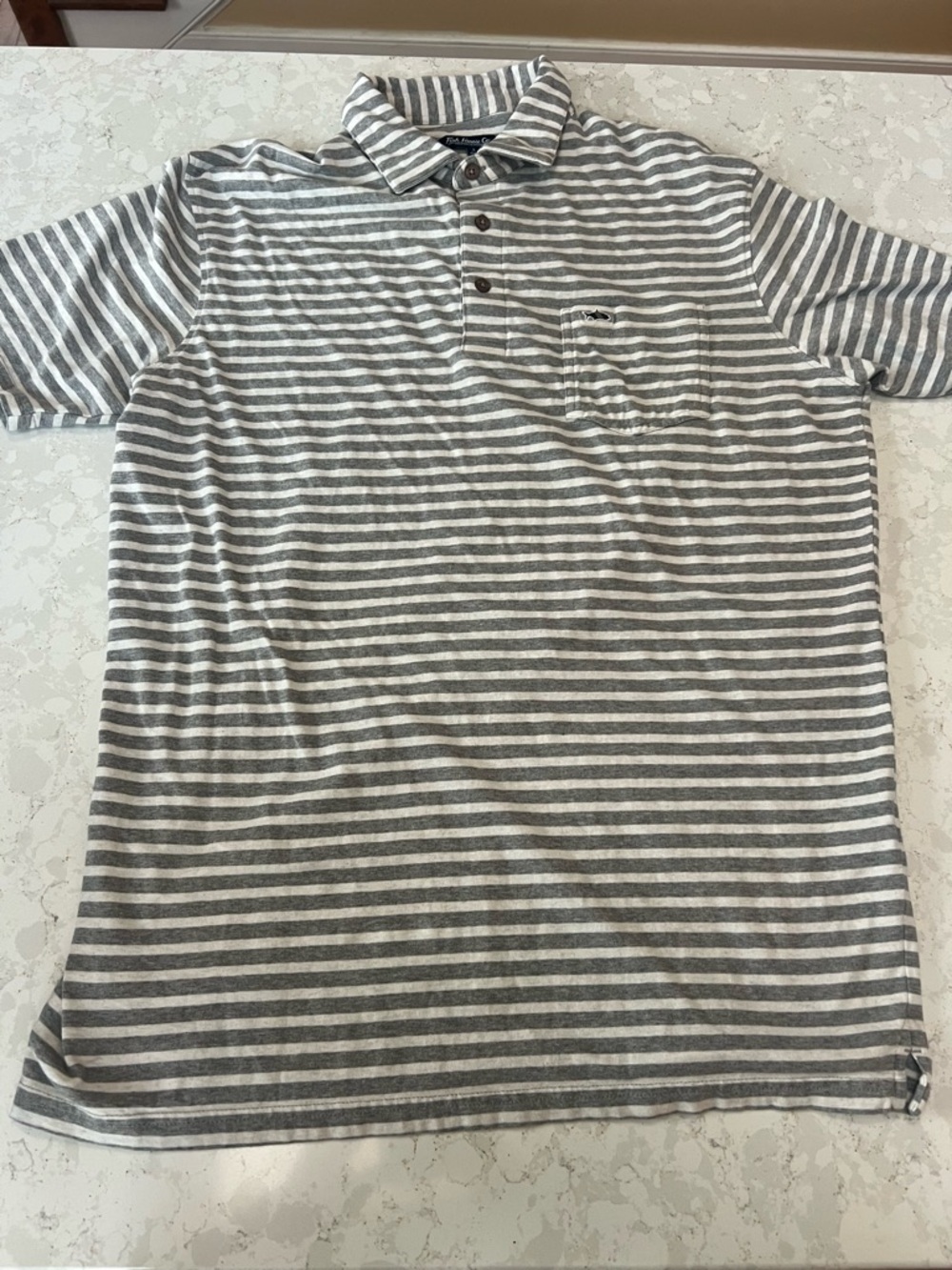Men's Striped Short-Sleeve Polo in Gray & White